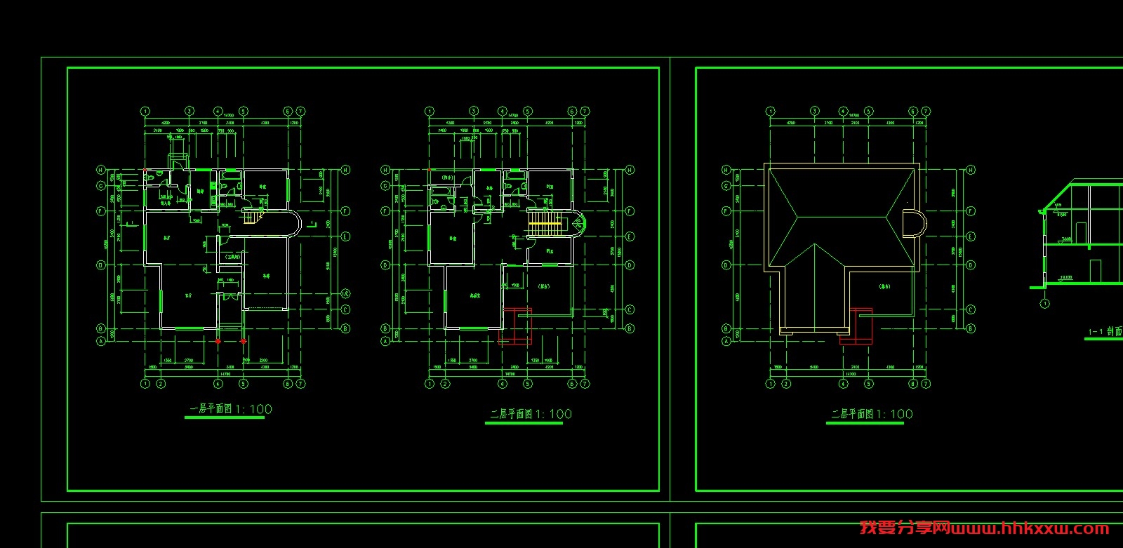 四套别墅的施工图/格式dwg参考AutoCAD