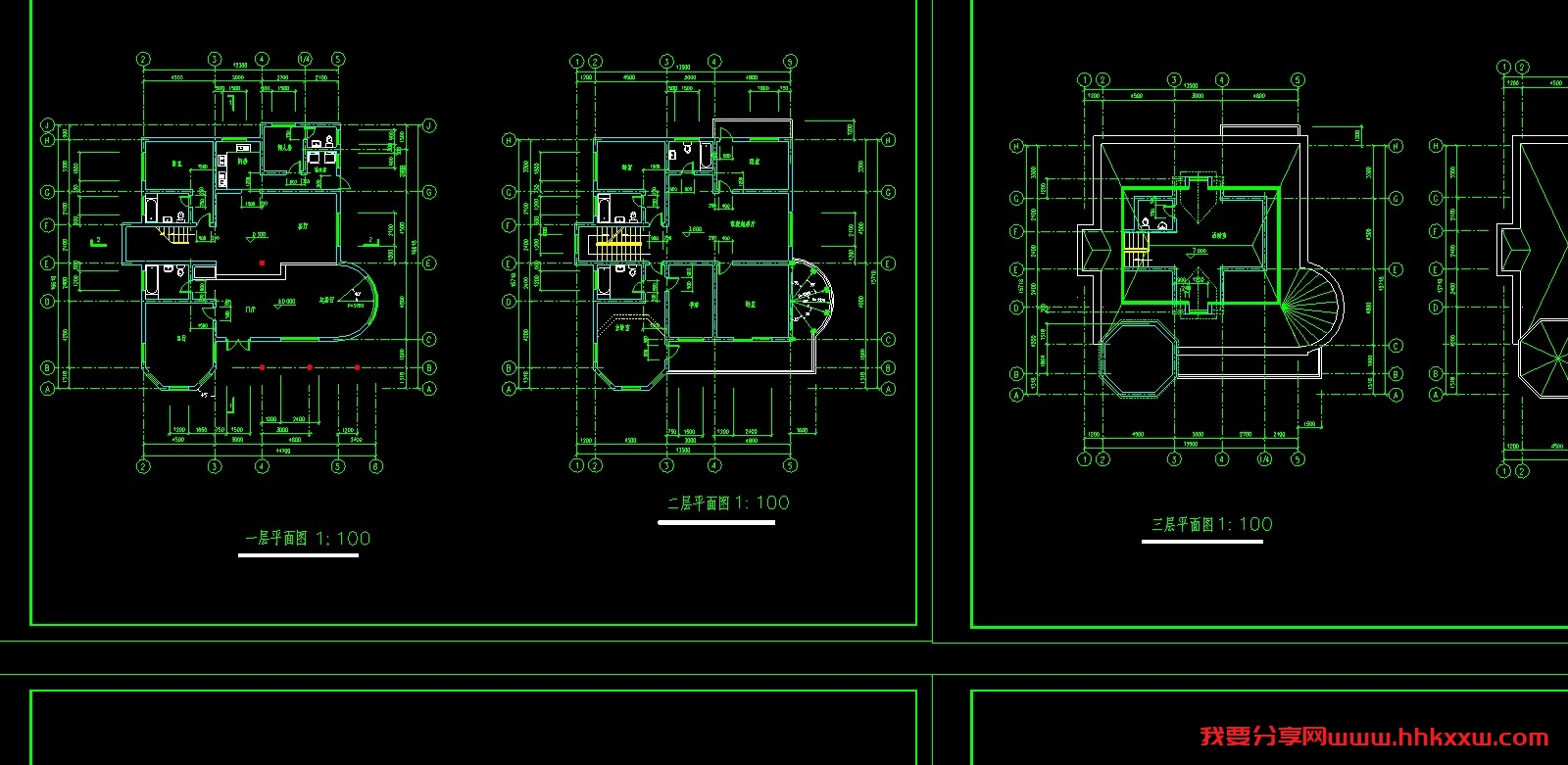 四套别墅的施工图/格式dwg参考AutoCAD